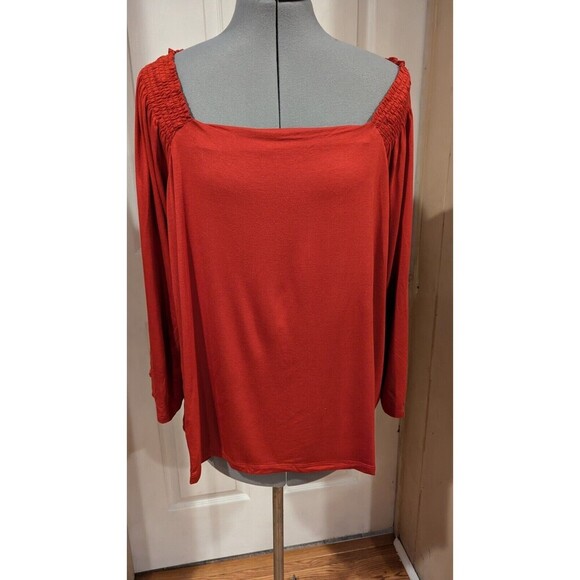 Iman Global Chic Womens Sz 2X‎ Red Rouched Shoulder Jersey Knit Top NWT - Picture 2 of 5